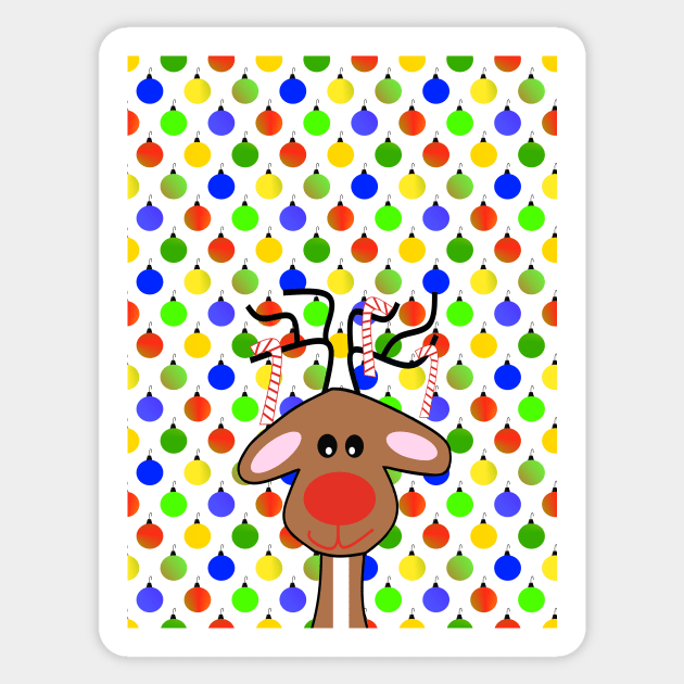 RED Nose Festive Holiday Reindeer - Cute Reindeer Art Sticker by SartorisArt1